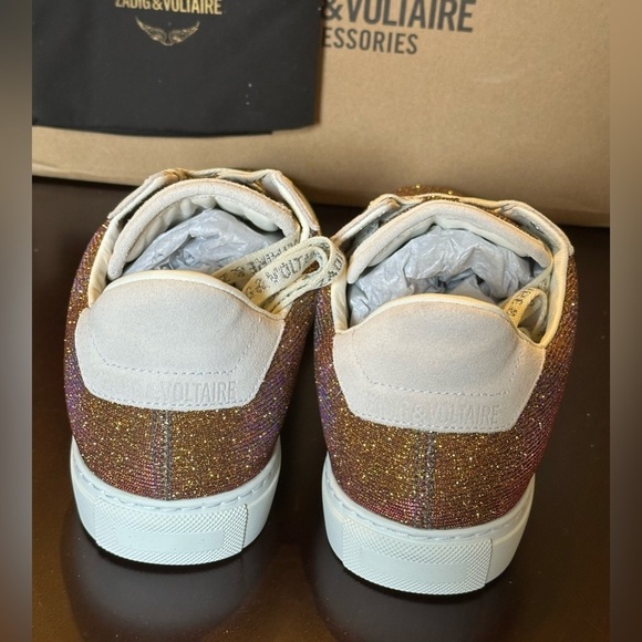 NWOB Zadig & Voltaire LA FLASH SPARKLE Sz 38 Gold Multicolor Lowtops - Picture 7 of 13